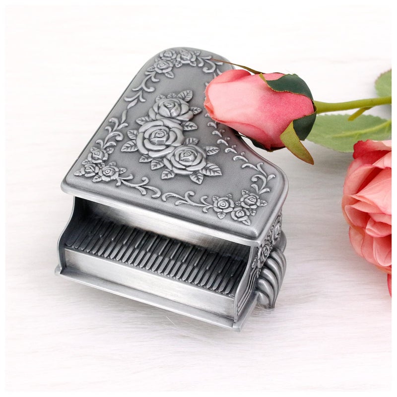 Naimo New Vintage Piano Design Jewelry Box Decorated with Rose Sculpture Creative Gift Present (Large piano) - Image 4